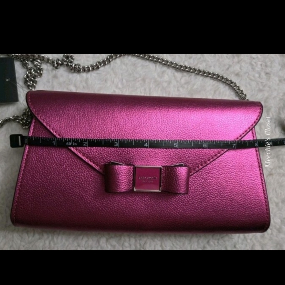 Kate Spade Metallic Pebble Envelope XBody Morgan Bow Bikini Pink NWT 24 " Chain - Picture 12 of 12
